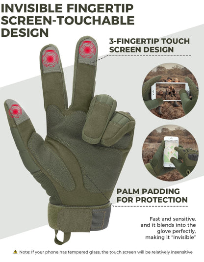 KEMIMOTO Tactical Gloves for Men, Touchscreen Motorcycle Gloves with Hard Shell & Palm Padding for Sports Motorcycle Cycling Tactical Airsoft Paintball Hunting Hiking Camping Climbing