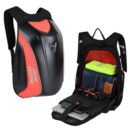 Motorcycle Backpack Waterproof Large Capacity Carbon Fiber Rider Backpack Hard Shell Reflective Motorbike Travel Suitcase Light Version (Black)