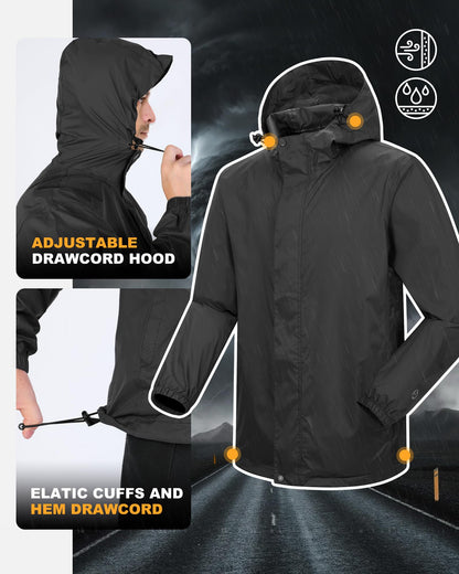 Outdoor Ventures Packable Rain Suit for Men Lightweight Waterproof Breathable Rain Gear for golf Rain Jacket Pants