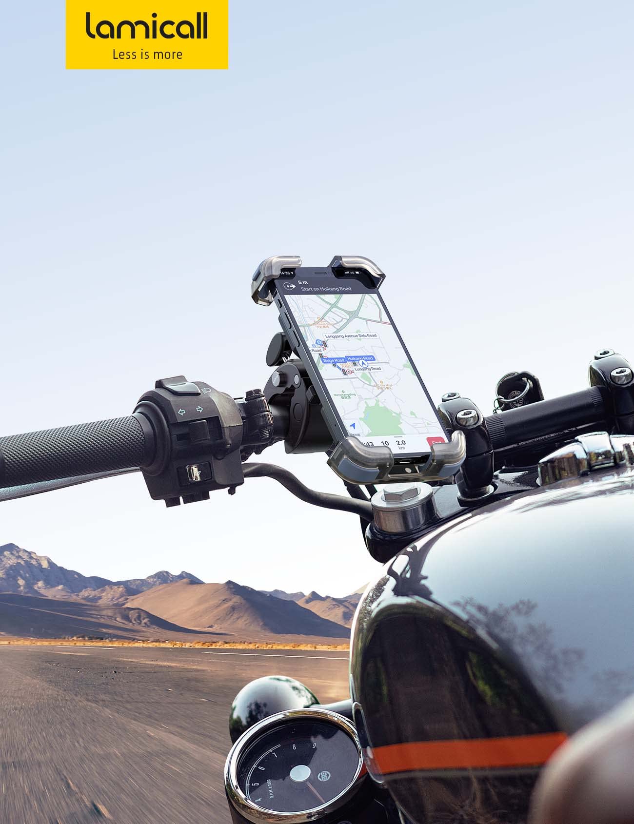 Lamicall Motorcycle Phone Mount, Bike Phone Holder - [Metal Lock] Upgrade Quick Install Bar Clip for Bicycle Scooter, Cell Phone Clamp Gifts for iPhone 17 16 15 Pro Max, Galaxy, 4.7-6.8" Phones