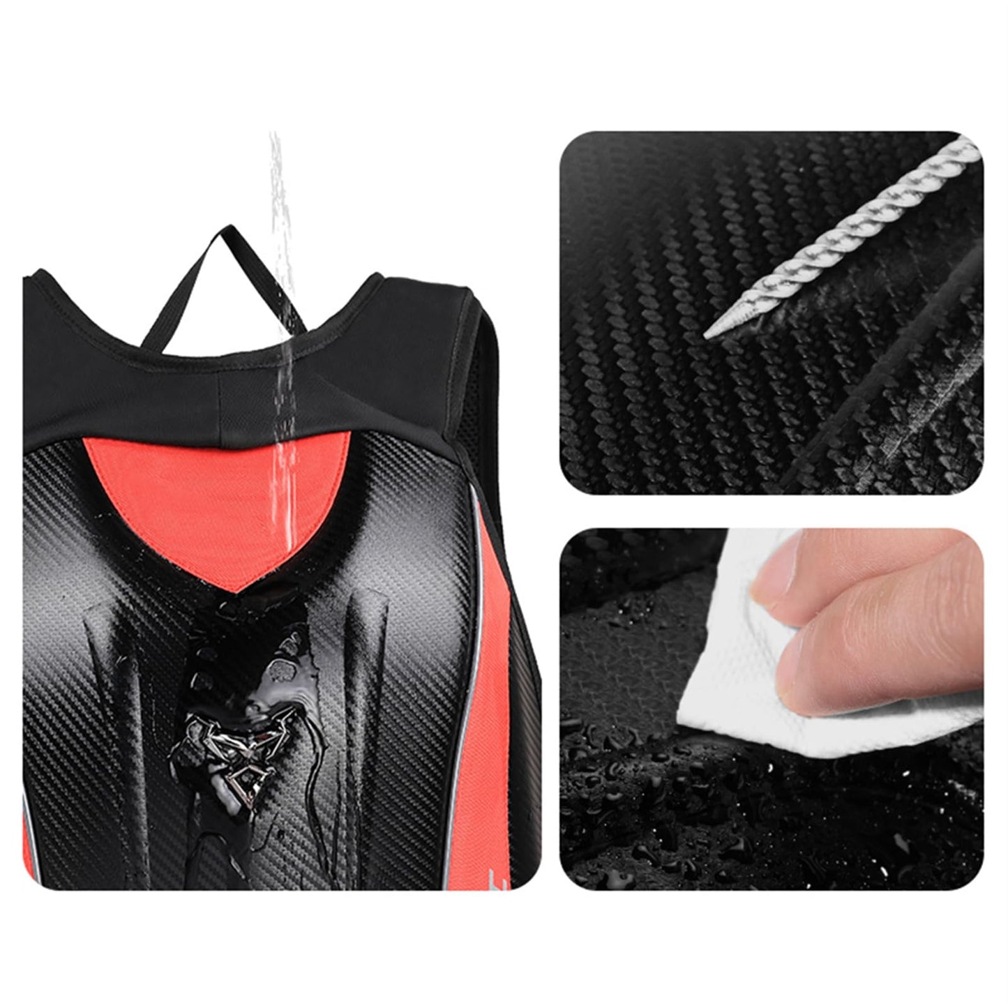 Motorcycle Backpack Waterproof Large Capacity Carbon Fiber Rider Backpack Hard Shell Reflective Motorbike Travel Suitcase Light Version (Black)