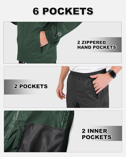 Outdoor Ventures Packable Rain Suit for Men Lightweight Waterproof Breathable Rain Gear for golf Rain Jacket Pants
