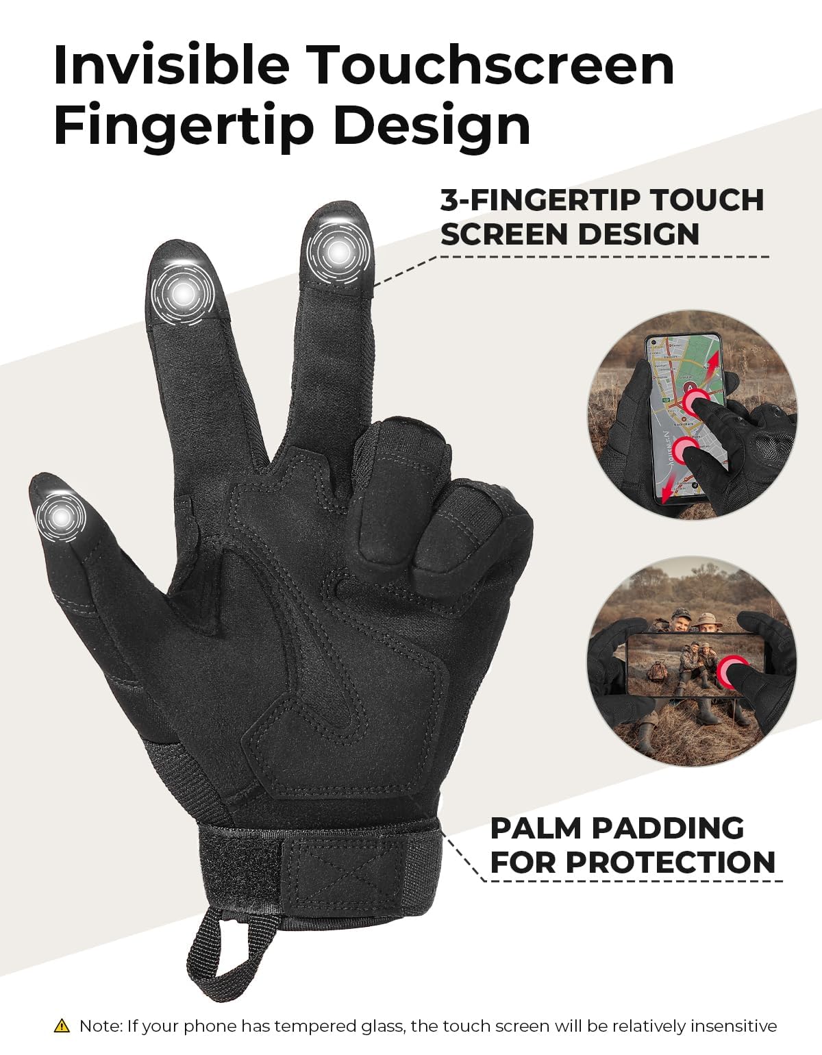 KEMIMOTO Tactical Gloves for Men, Touchscreen Motorcycle Gloves with Hard Shell & Palm Padding for Sports Motorcycle Cycling Tactical Airsoft Paintball Hunting Hiking Camping Climbing