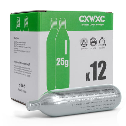 CXWXC 16g / 25g Threaded CO2 Cartridges or CO2 Inflator for Bike Tires - Cartridge for CO2 Inflator with Threaded Connection, CO2 Pump for Road and Mountain Bikes