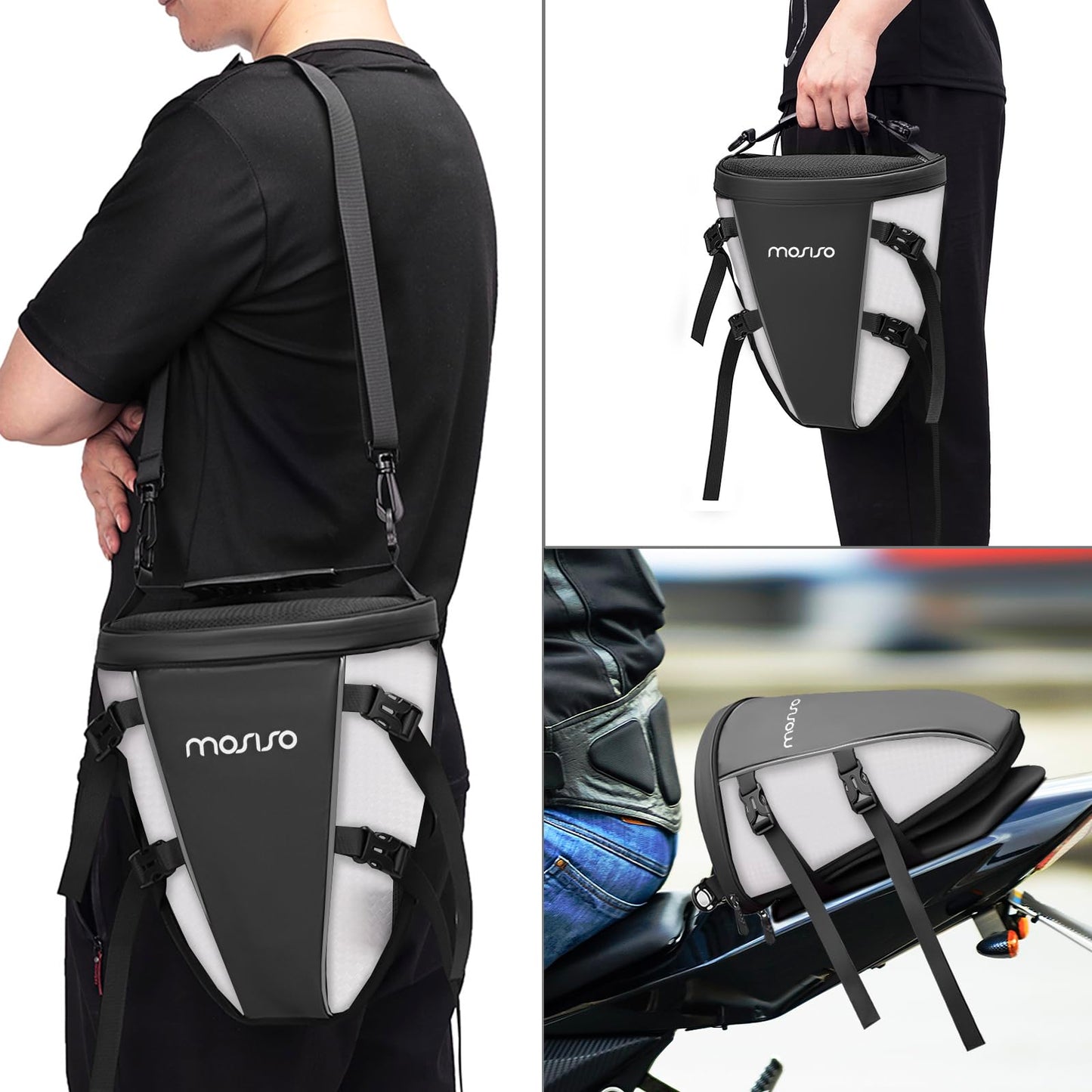 MOSISO Motorcycle Tail Bag Multifunctional Waterproof Polyester Storage Saddle Bag, 10L Outdoor Sports Motorbike Rear Seat Light Tank Handbag Tool Carry Pouch with Shoulder Strap, Black