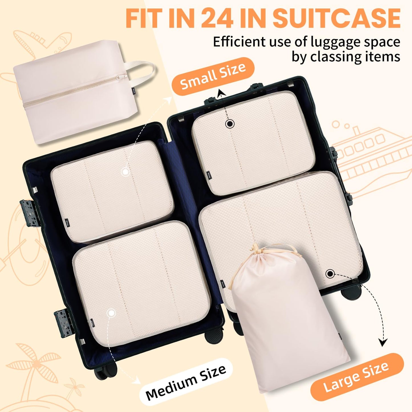 BAGAIL 8 Set Packing Cubes Luggage Packing Organizers for Travel Accessories-Jet Black