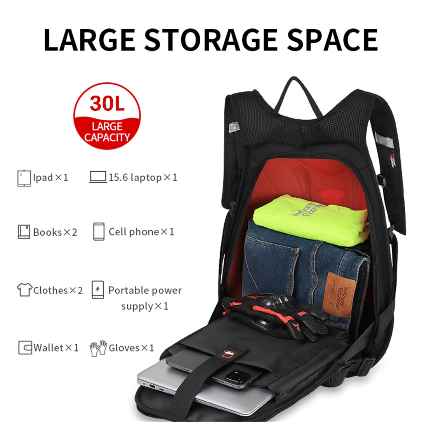 Motorcycle Backpack Waterproof Large Capacity Carbon Fiber Rider Backpack Hard Shell Reflective Motorbike Travel Suitcase Light Version (Black)