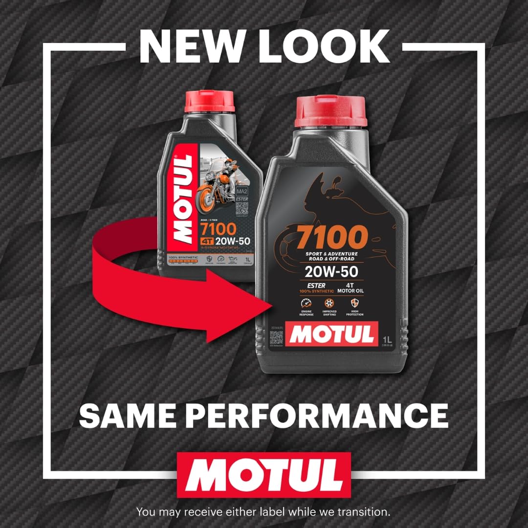 Motul 7100 4T 10W-40 Full Synthetic Motorcycle Oil - Ester Technology - API SP JASO MA2 Wet Clutch Safe - Engine and Gearbox Protection for Street Sport Adventure 4L