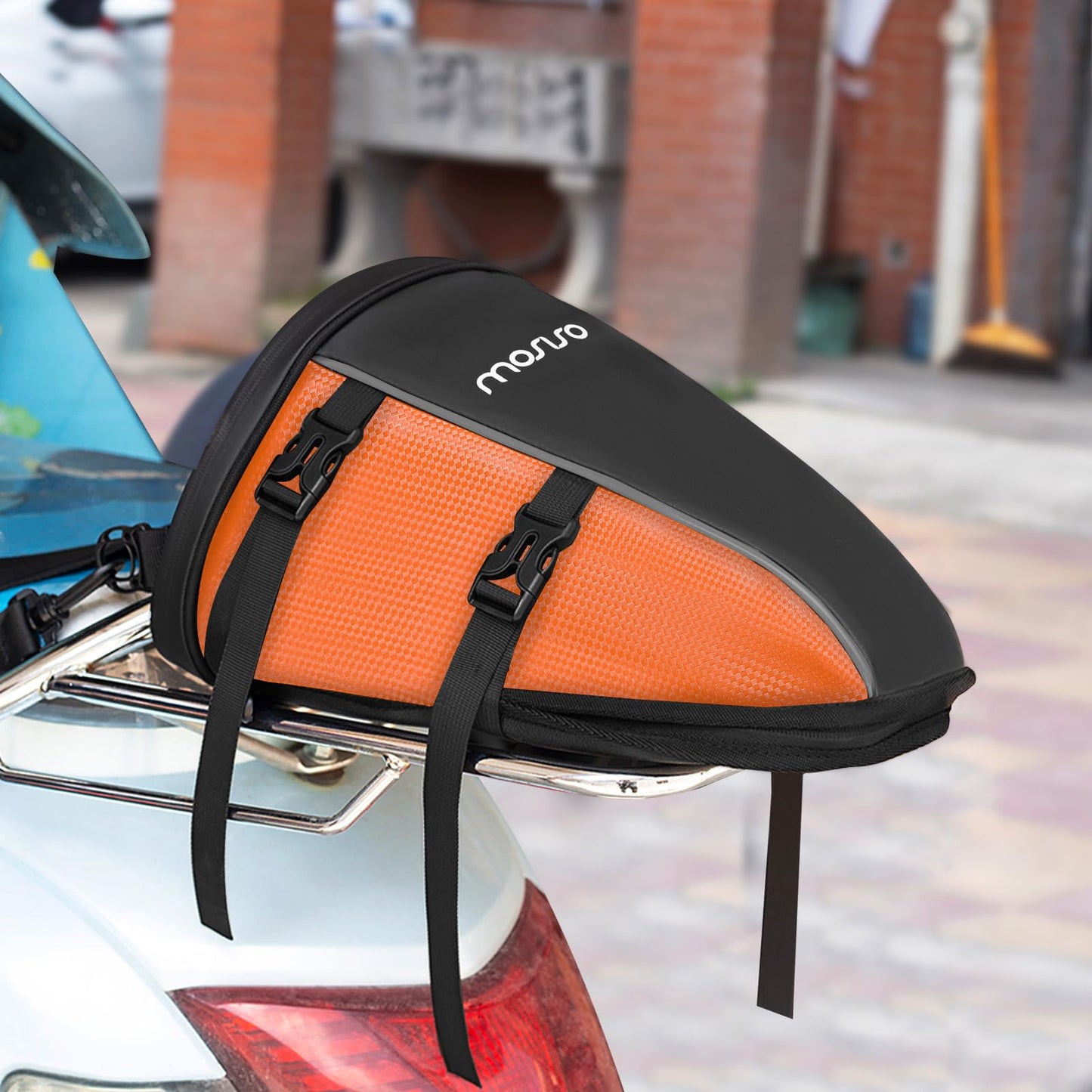 MOSISO Motorcycle Tail Bag Multifunctional Waterproof Polyester Storage Saddle Bag, 10L Outdoor Sports Motorbike Rear Seat Light Tank Handbag Tool Carry Pouch with Shoulder Strap, Black
