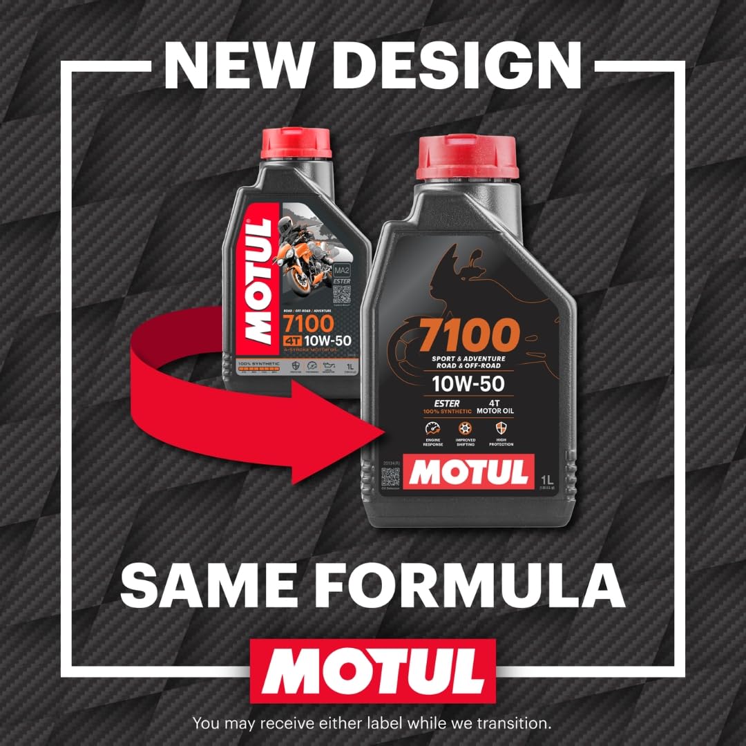 Motul 7100 4T 10W-40 Full Synthetic Motorcycle Oil - Ester Technology - API SP JASO MA2 Wet Clutch Safe - Engine and Gearbox Protection for Street Sport Adventure 4L