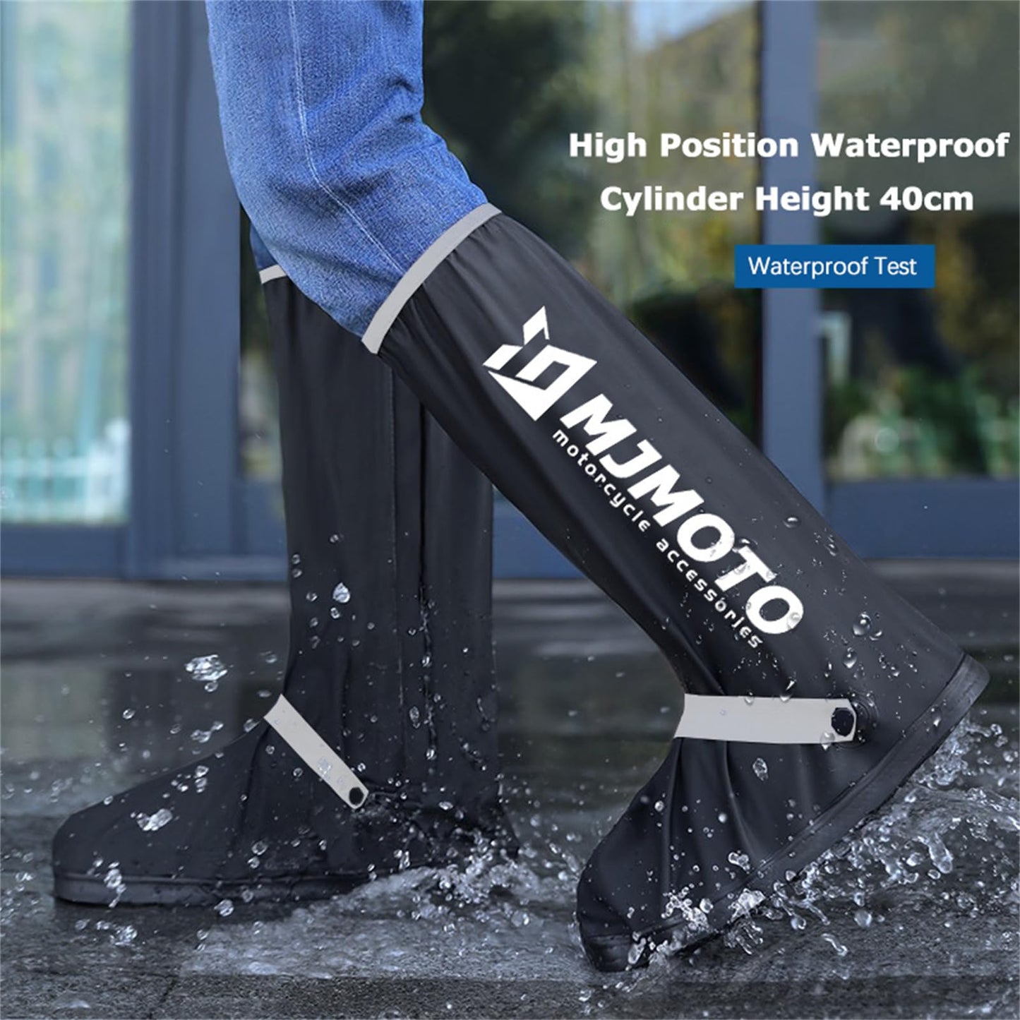Waterproof Motorcycle Boot Covers, Heavy Duty Rain Overshoes with Non-Slip Rubber Sole (Large)