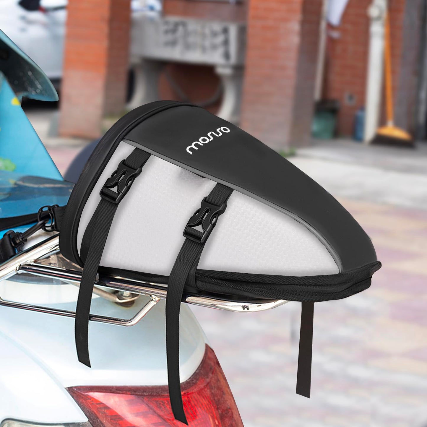 MOSISO Motorcycle Tail Bag Multifunctional Waterproof Polyester Storage Saddle Bag, 10L Outdoor Sports Motorbike Rear Seat Light Tank Handbag Tool Carry Pouch with Shoulder Strap, Black