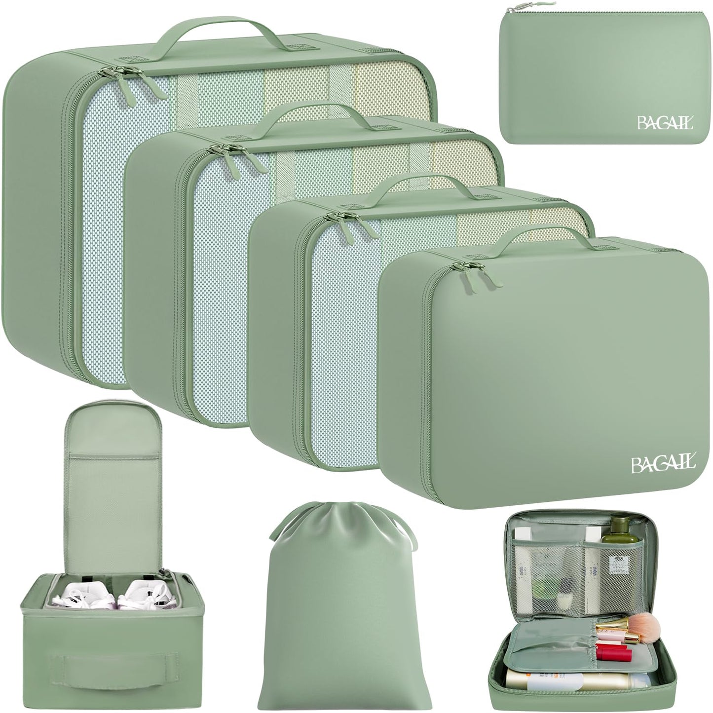 BAGAIL 8 Set Packing Cubes Luggage Packing Organizers for Travel Accessories-Jet Black