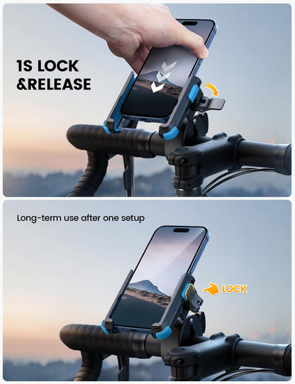 Lamicall Motorcycle Phone Mount Holder - [Camera Friendly] [1s Lock] Bike Phone Holder Handlebar Clamp, Bicycle Scooter Phone Clip, Gifts for iPhone 17, 16, 15 Pro Max, Galaxy S25 Ultra, 4.7-7" Phones