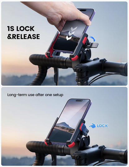 Lamicall Motorcycle Phone Mount Holder - [Camera Friendly] [1s Lock] Bike Phone Holder Handlebar Clamp, Bicycle Scooter Phone Clip, Gifts for iPhone 17, 16, 15 Pro Max, Galaxy S25 Ultra, 4.7-7" Phones