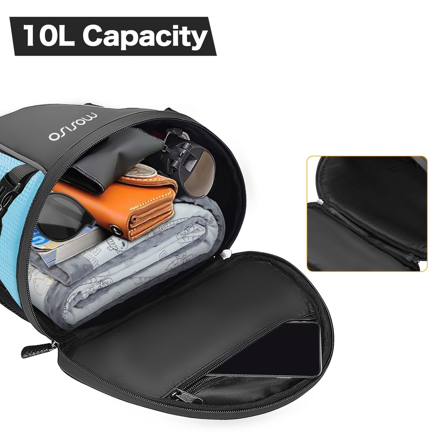 MOSISO Motorcycle Tail Bag Multifunctional Waterproof Polyester Storage Saddle Bag, 10L Outdoor Sports Motorbike Rear Seat Light Tank Handbag Tool Carry Pouch with Shoulder Strap, Black