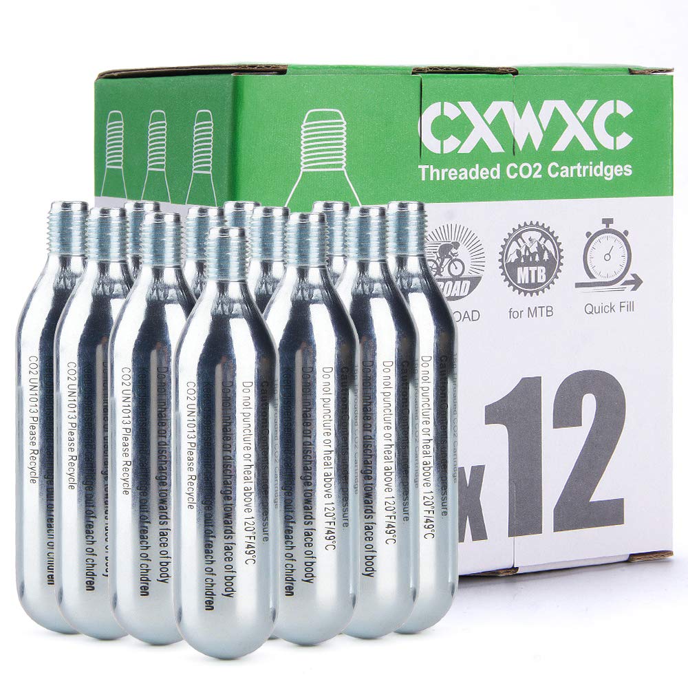CXWXC 16g / 25g Threaded CO2 Cartridges or CO2 Inflator for Bike Tires - Cartridge for CO2 Inflator with Threaded Connection, CO2 Pump for Road and Mountain Bikes