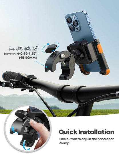 Lamicall Motorcycle Phone Mount Holder - [Camera Friendly] [1s Lock] Bike Phone Holder Handlebar Clamp, Bicycle Scooter Phone Clip, Gifts for iPhone 17, 16, 15 Pro Max, Galaxy S25 Ultra, 4.7-7" Phones