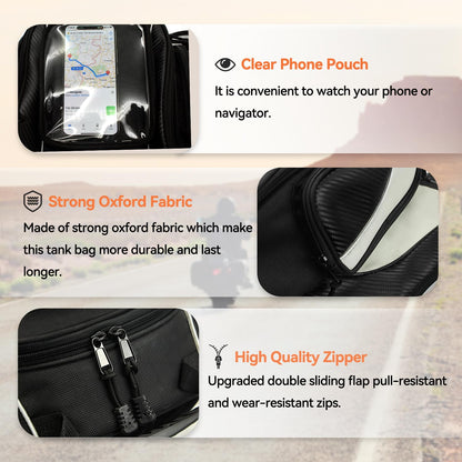 Dracarys Motorcycle Tank Bag - Oxford Saddle Black Motorbike Bag - Strong Magnetic Bag for Honda Yamaha Suzuki Kawasaki Harley