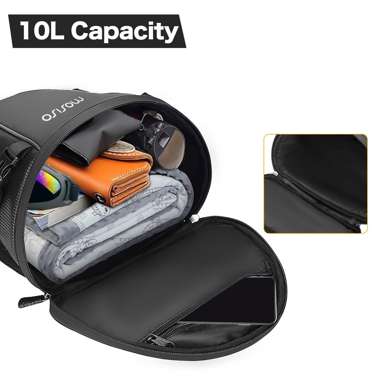MOSISO Motorcycle Tail Bag Multifunctional Waterproof Polyester Storage Saddle Bag, 10L Outdoor Sports Motorbike Rear Seat Light Tank Handbag Tool Carry Pouch with Shoulder Strap, Black