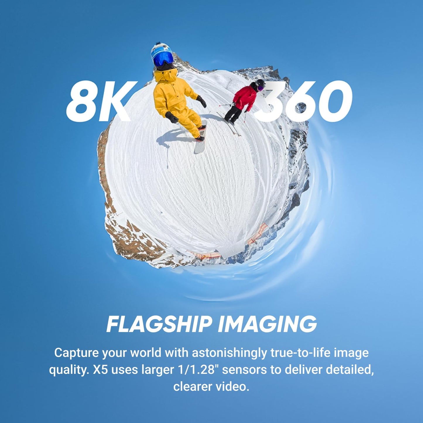 Insta360 X5 - Waterproof 8K 360° Action Camera, Leading Low Light, Invisible Selfie Stick Effect, Rugged and Replaceable Lens, 3-Hour Battery, Built-in Wind Guard, Stabilization, Triple AI Chip Design