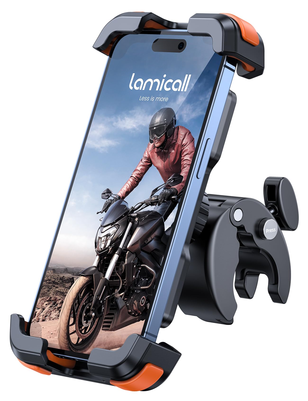 Lamicall Motorcycle Phone Mount, Bike Phone Holder - [Metal Lock] Upgrade Quick Install Bar Clip for Bicycle Scooter, Cell Phone Clamp Gifts for iPhone 17 16 15 Pro Max, Galaxy, 4.7-6.8" Phones