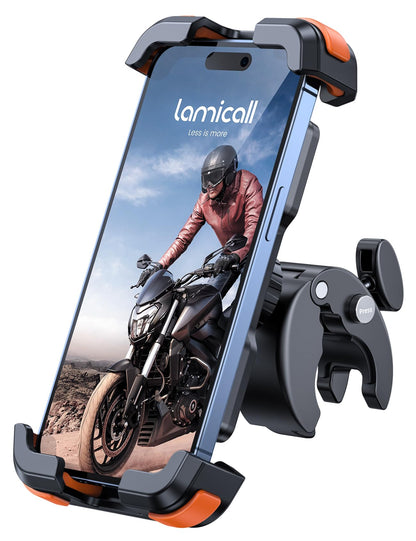 Lamicall Motorcycle Phone Mount, Bike Phone Holder - [Metal Lock] Upgrade Quick Install Bar Clip for Bicycle Scooter, Cell Phone Clamp Gifts for iPhone 17 16 15 Pro Max, Galaxy, 4.7-6.8" Phones