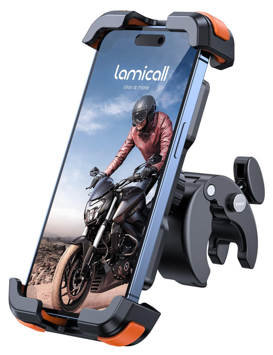 Lamicall Motorcycle Phone Mount, Bike Phone Holder - [Metal Lock] Upgrade Quick Install Bar Clip for Bicycle Scooter, Cell Phone Clamp Gifts for iPhone 17 16 15 Pro Max, Galaxy, 4.7-6.8" Phones