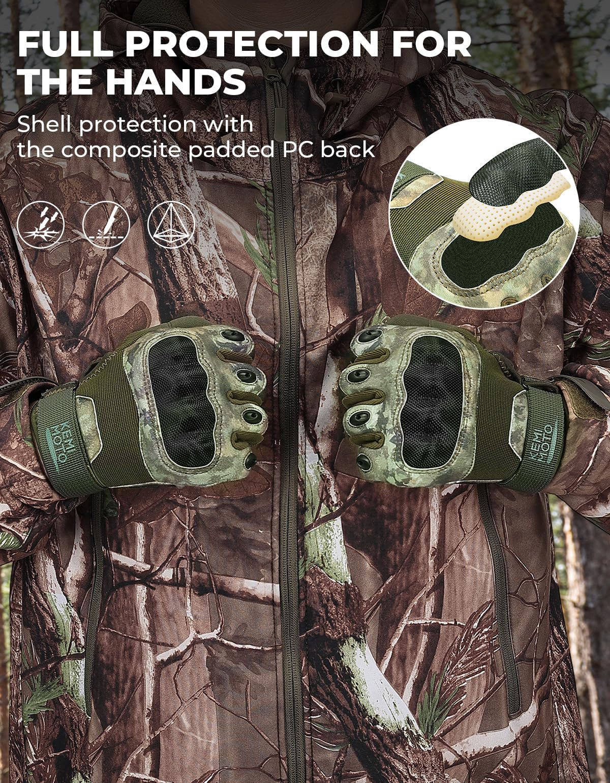 KEMIMOTO Tactical Gloves for Men, Touchscreen Motorcycle Gloves with Hard Shell & Palm Padding for Sports Motorcycle Cycling Tactical Airsoft Paintball Hunting Hiking Camping Climbing