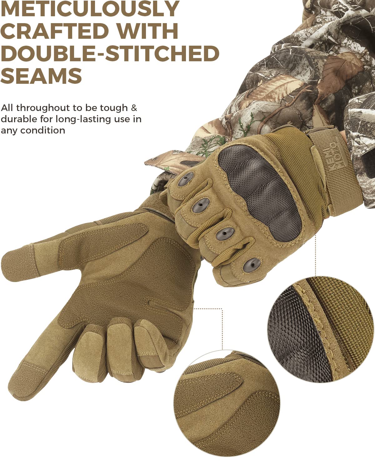 KEMIMOTO Tactical Gloves for Men, Touchscreen Motorcycle Gloves with Hard Shell & Palm Padding for Sports Motorcycle Cycling Tactical Airsoft Paintball Hunting Hiking Camping Climbing