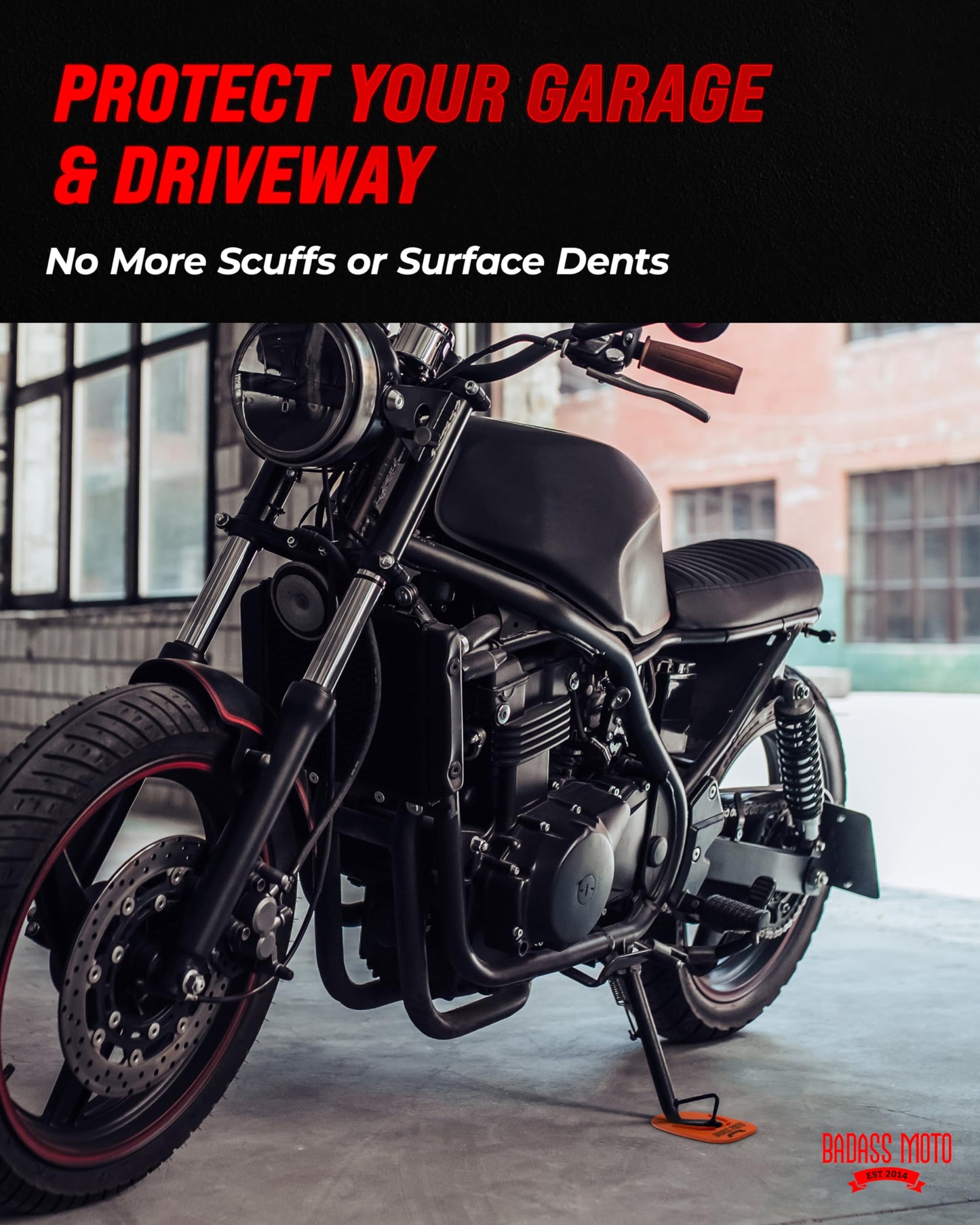Badass Moto Motorcycle Kickstand Pad - Kick Stand Puck, Coaster Plate for Harley Davidson, Touring & Sport Bikes - Motorcycle Accessories for Grass, Dirt, Hot Pavement Parking Pad - USA Made, Black