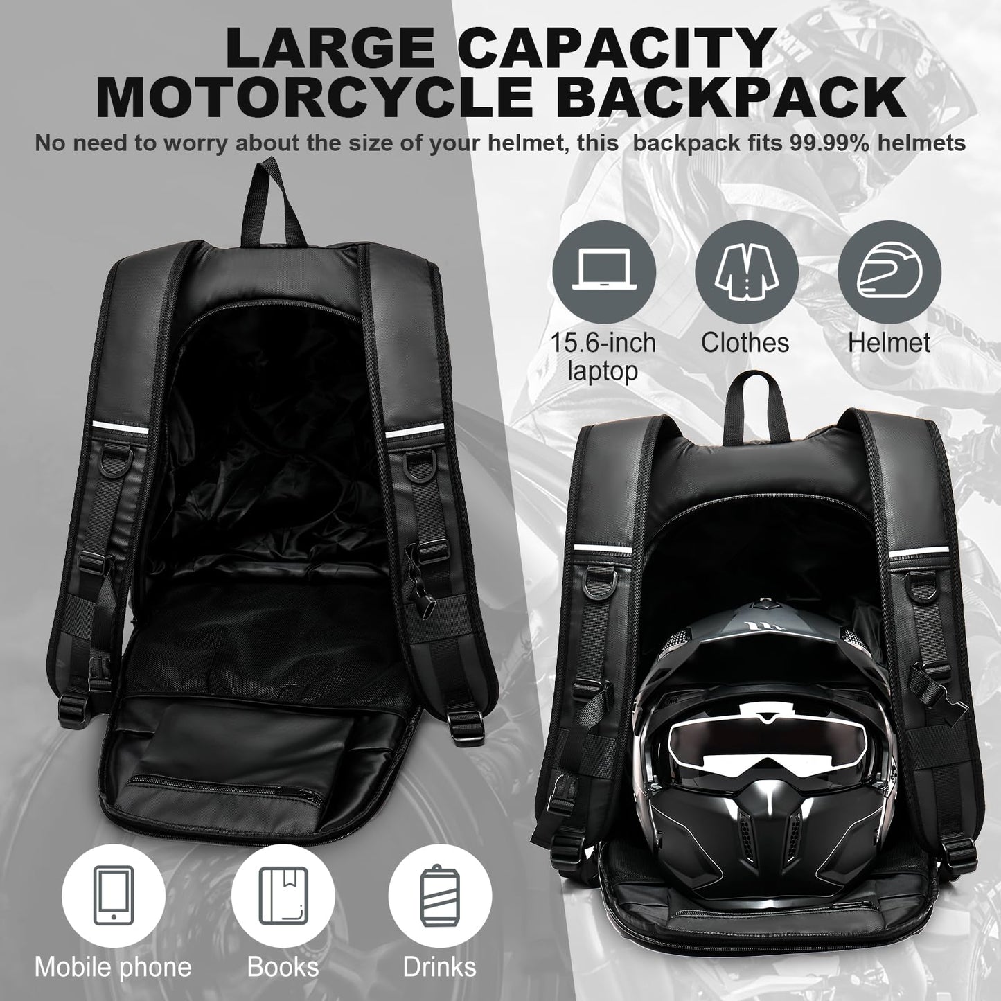 Motorcycle Backpack, Motorcycle Backpacks for Men and women, Waterproof Motorcycle Backpack, Helmet Bag Bookbag for riding, Outing
