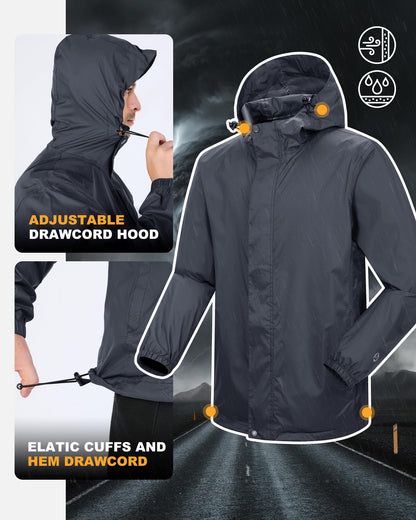 Outdoor Ventures Packable Rain Suit for Men Lightweight Waterproof Breathable Rain Gear for golf Rain Jacket Pants