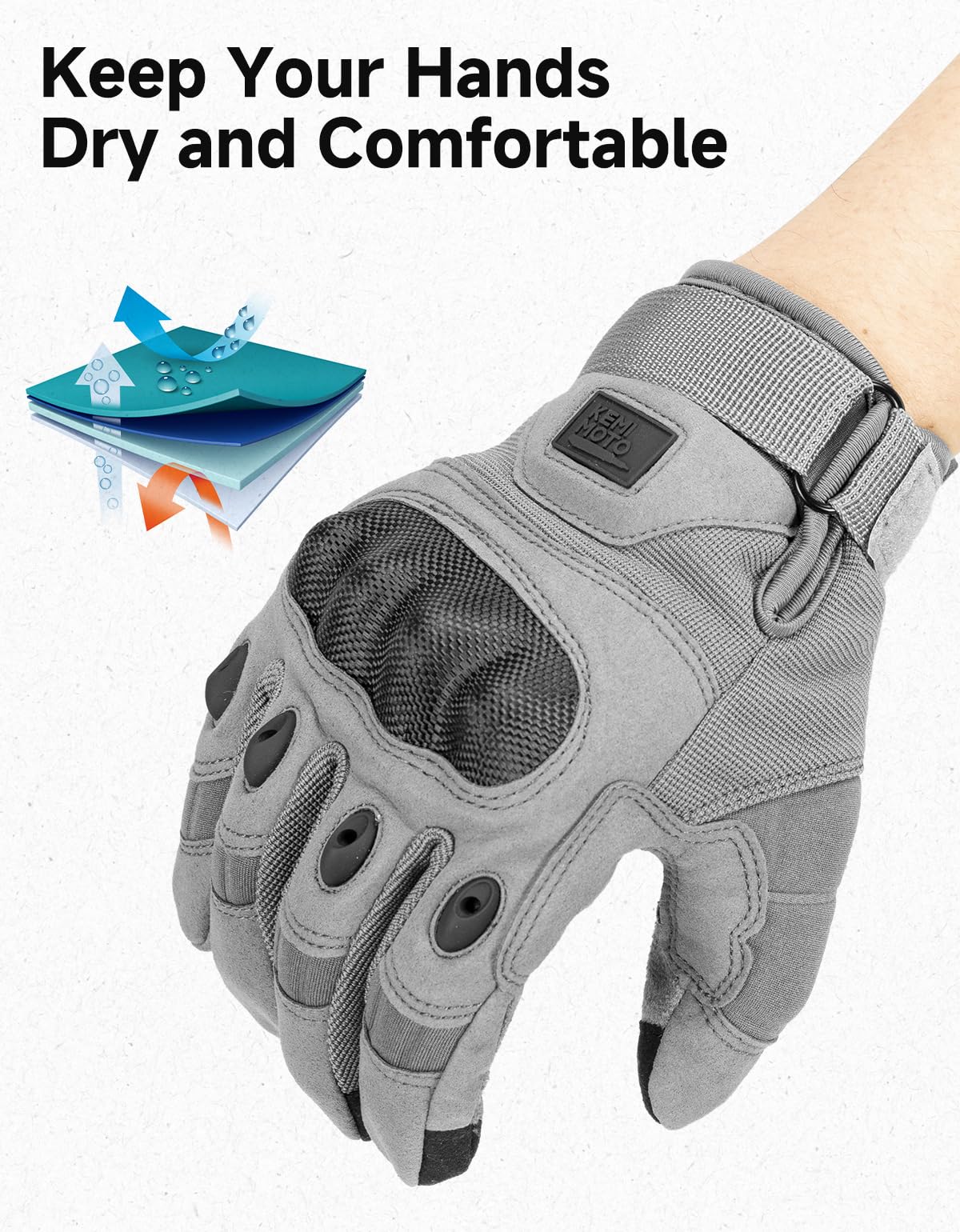 KEMIMOTO Tactical Gloves for Men, Touchscreen Motorcycle Gloves with Hard Shell & Palm Padding for Sports Motorcycle Cycling Tactical Airsoft Paintball Hunting Hiking Camping Climbing