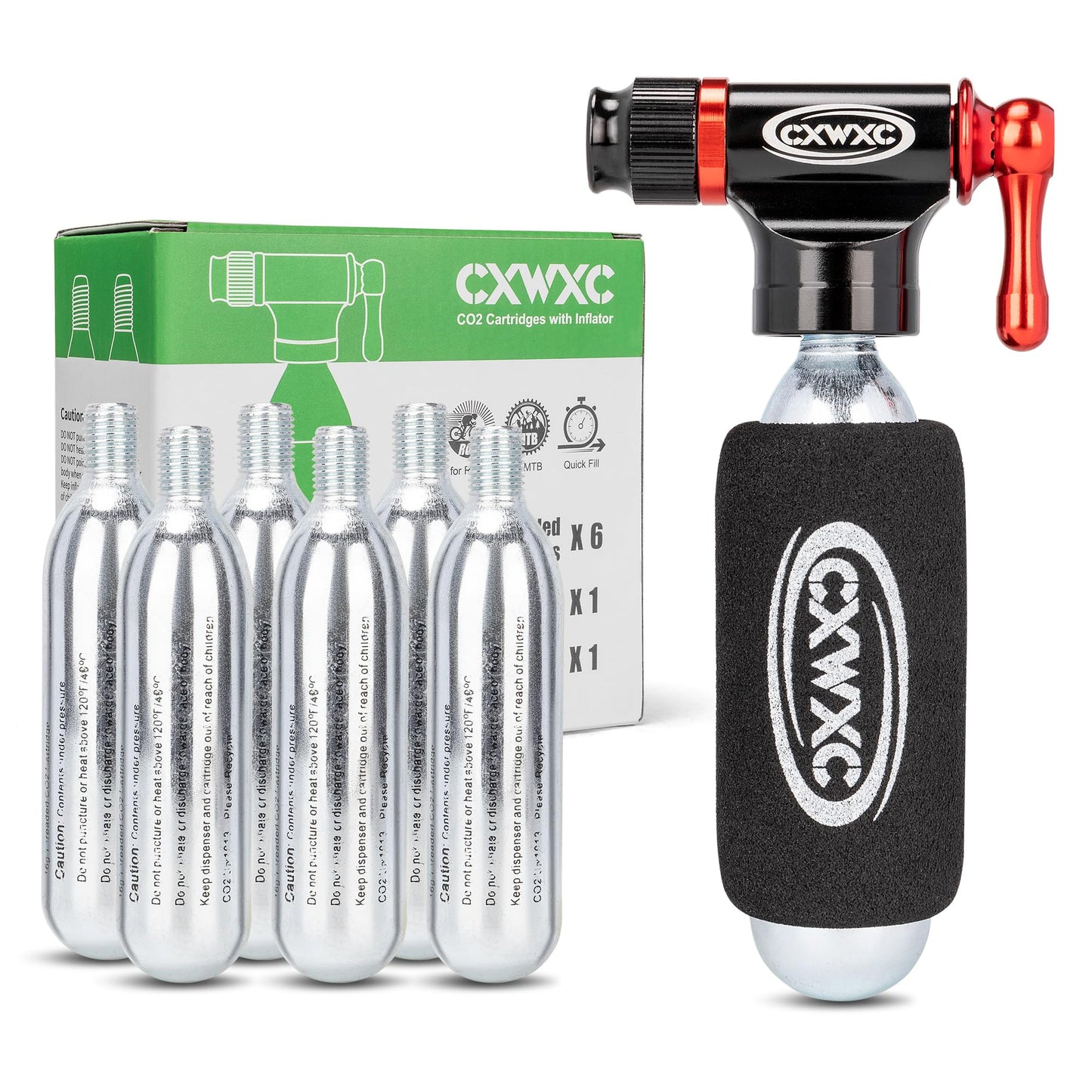 CO2 Inflator Kit with 16g/ 25g CO2 Cartridges - Presta & Schrader Valve Compatible - CO2 Bike Pump for Road and Mountain Bikes