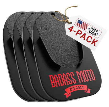 Badass Moto Motorcycle Kickstand Pad - Kick Stand Puck, Coaster Plate for Harley Davidson, Touring & Sport Bikes - Motorcycle Accessories for Grass, Dirt, Hot Pavement Parking Pad - USA Made, Black
