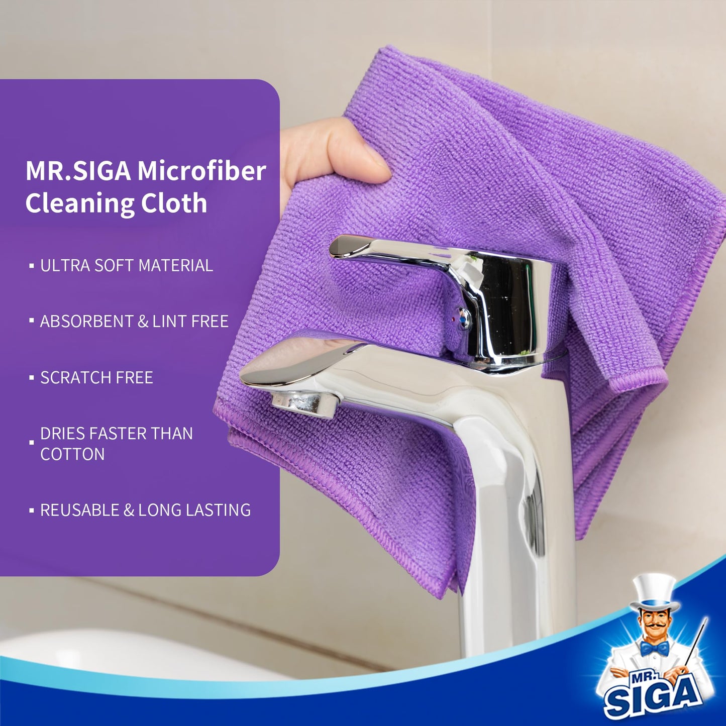 MR.SIGA Microfiber Cleaning Cloth,Pack of 12,Size:12.6" x 12.6"