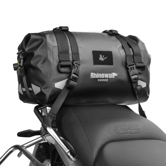 Rhinowalk Motorcycle Tail Bag 20L Waterproof Duffle Dry Bag Motorcycle Travel Luggage with Large Storage Space for Camping, Boating, Bycycle, Motorbike-Black