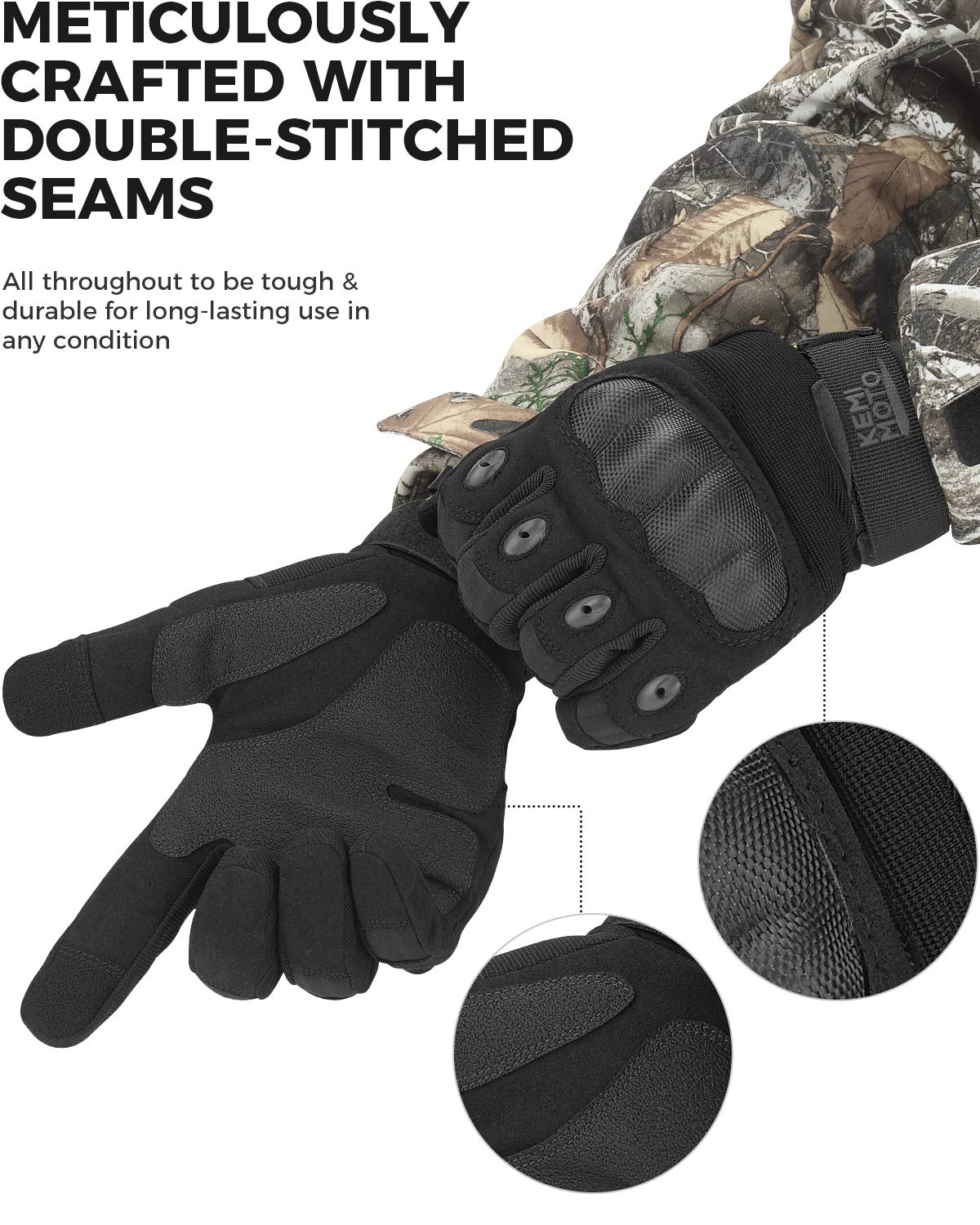 KEMIMOTO Tactical Gloves for Men, Touchscreen Motorcycle Gloves with Hard Shell & Palm Padding for Sports Motorcycle Cycling Tactical Airsoft Paintball Hunting Hiking Camping Climbing