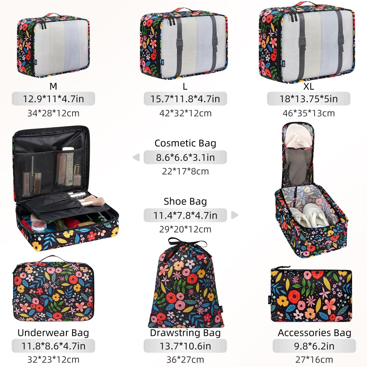 BAGAIL 8 Set Packing Cubes Luggage Packing Organizers for Travel Accessories-Jet Black