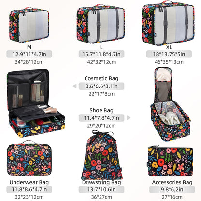 BAGAIL 8 Set Packing Cubes Luggage Packing Organizers for Travel Accessories-Jet Black