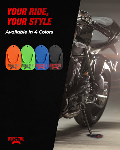 Badass Moto Motorcycle Kickstand Pad - Kick Stand Puck, Coaster Plate for Harley Davidson, Touring & Sport Bikes - Motorcycle Accessories for Grass, Dirt, Hot Pavement Parking Pad - USA Made, Black