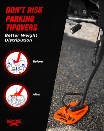 Badass Moto Motorcycle Kickstand Pad - Kick Stand Puck, Coaster Plate for Harley Davidson, Touring & Sport Bikes - Motorcycle Accessories for Grass, Dirt, Hot Pavement Parking Pad - USA Made, Black