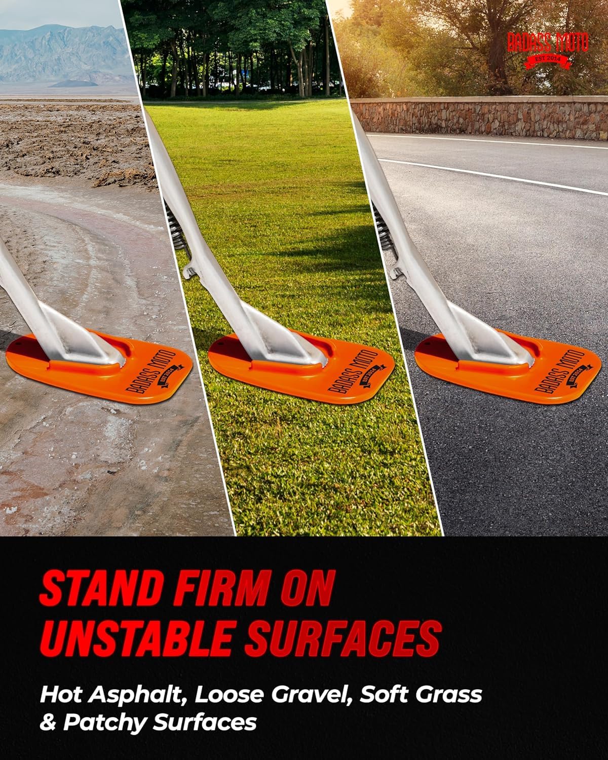 Badass Moto Motorcycle Kickstand Pad - Kick Stand Puck, Coaster Plate for Harley Davidson, Touring & Sport Bikes - Motorcycle Accessories for Grass, Dirt, Hot Pavement Parking Pad - USA Made, Black