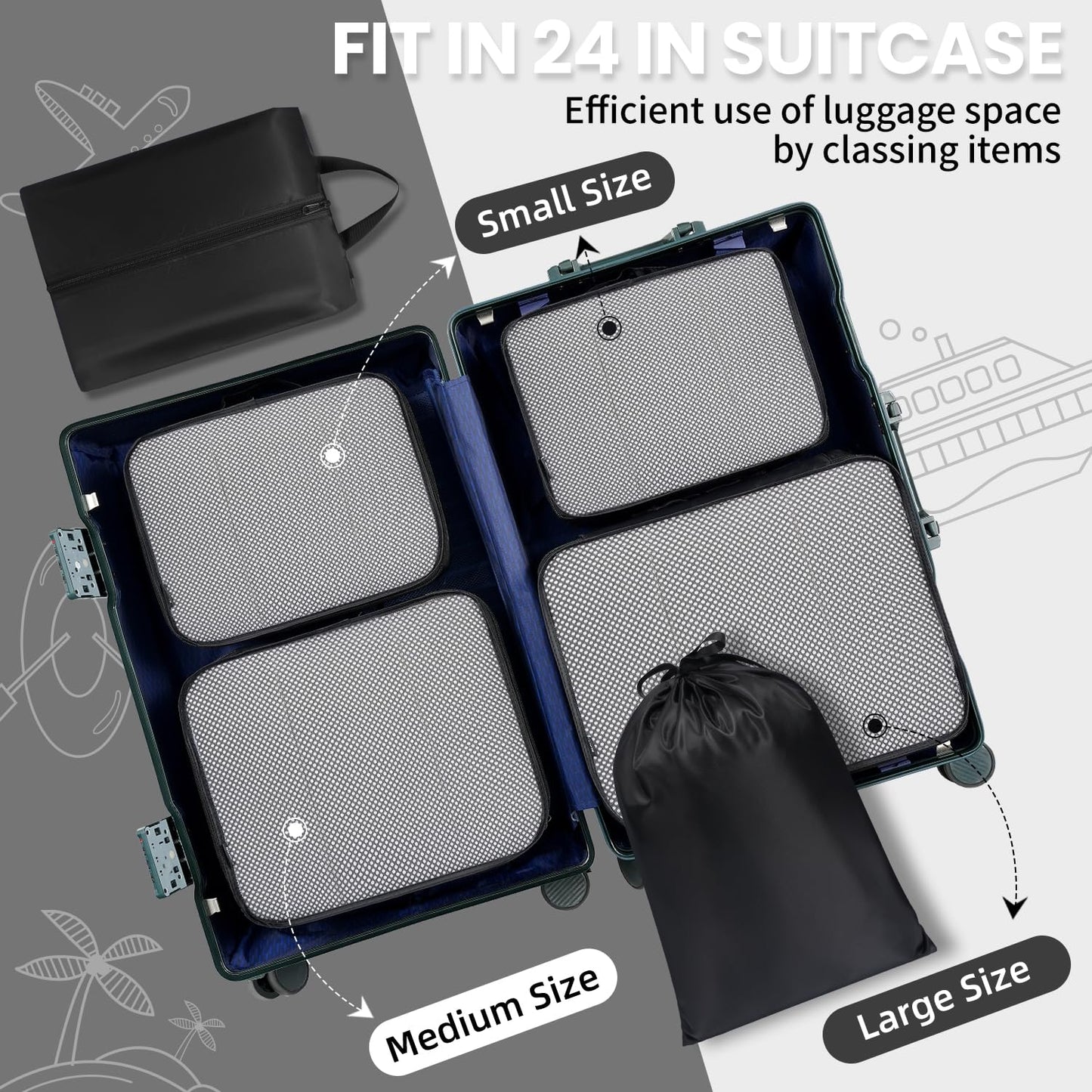 BAGAIL 8 Set Packing Cubes Luggage Packing Organizers for Travel Accessories-Jet Black