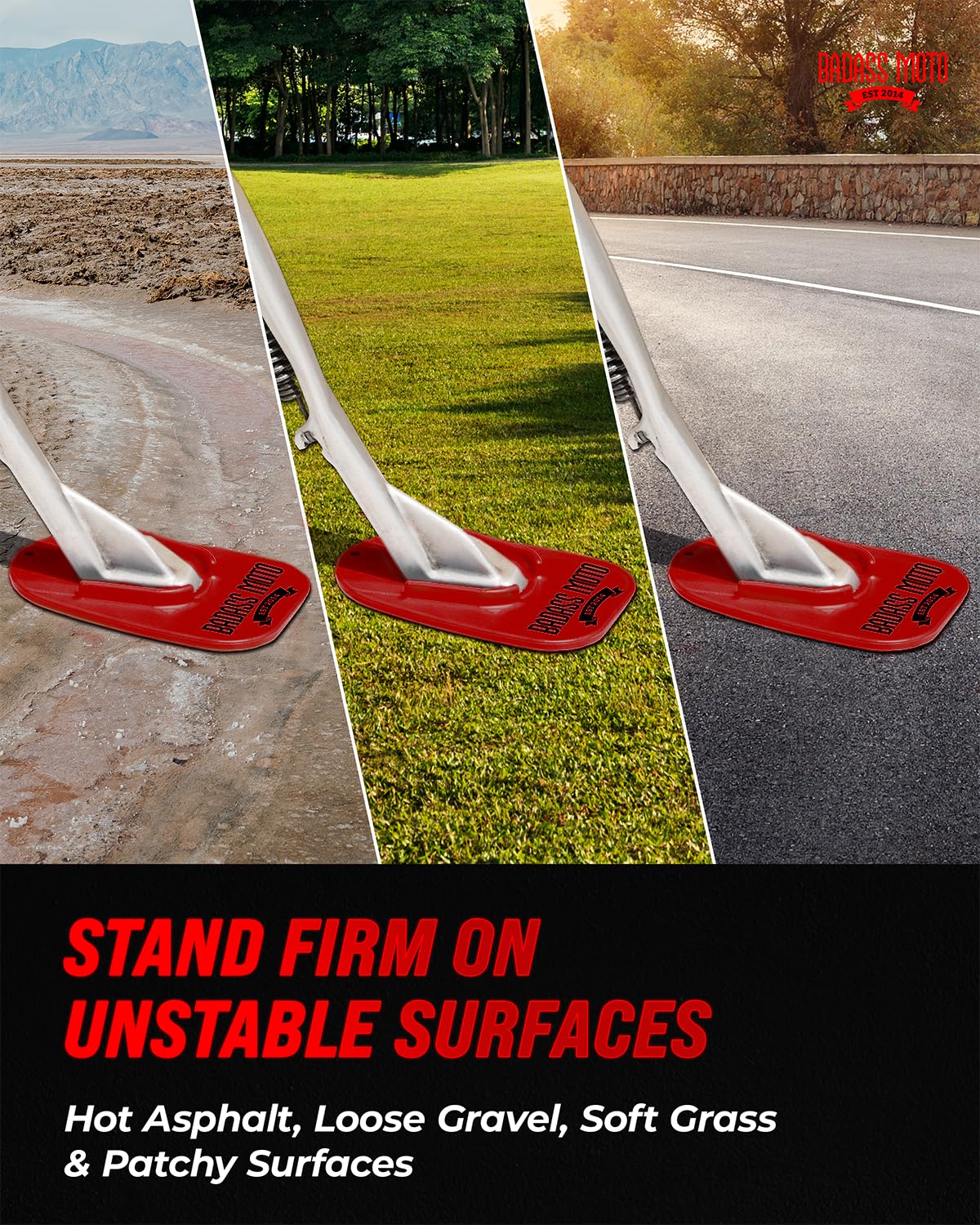 Badass Moto Motorcycle Kickstand Pad - Kick Stand Puck, Coaster Plate for Harley Davidson, Touring & Sport Bikes - Motorcycle Accessories for Grass, Dirt, Hot Pavement Parking Pad - USA Made, Black