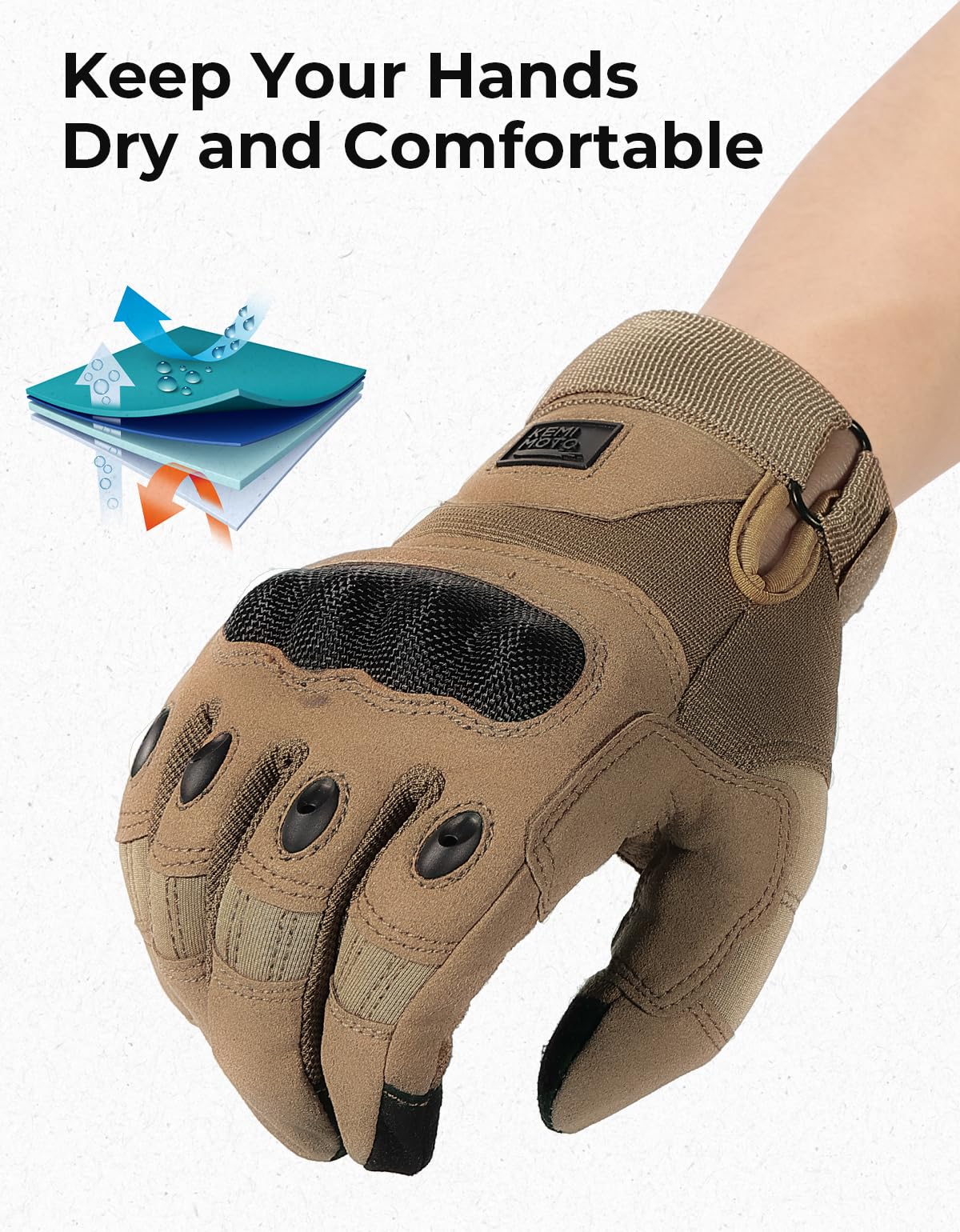 KEMIMOTO Tactical Gloves for Men, Touchscreen Motorcycle Gloves with Hard Shell & Palm Padding for Sports Motorcycle Cycling Tactical Airsoft Paintball Hunting Hiking Camping Climbing
