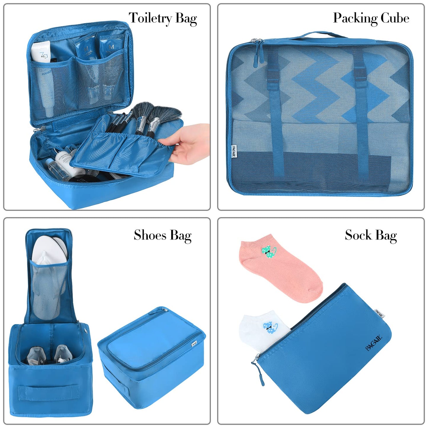 BAGAIL 8 Set Packing Cubes Luggage Packing Organizers for Travel Accessories-Jet Black