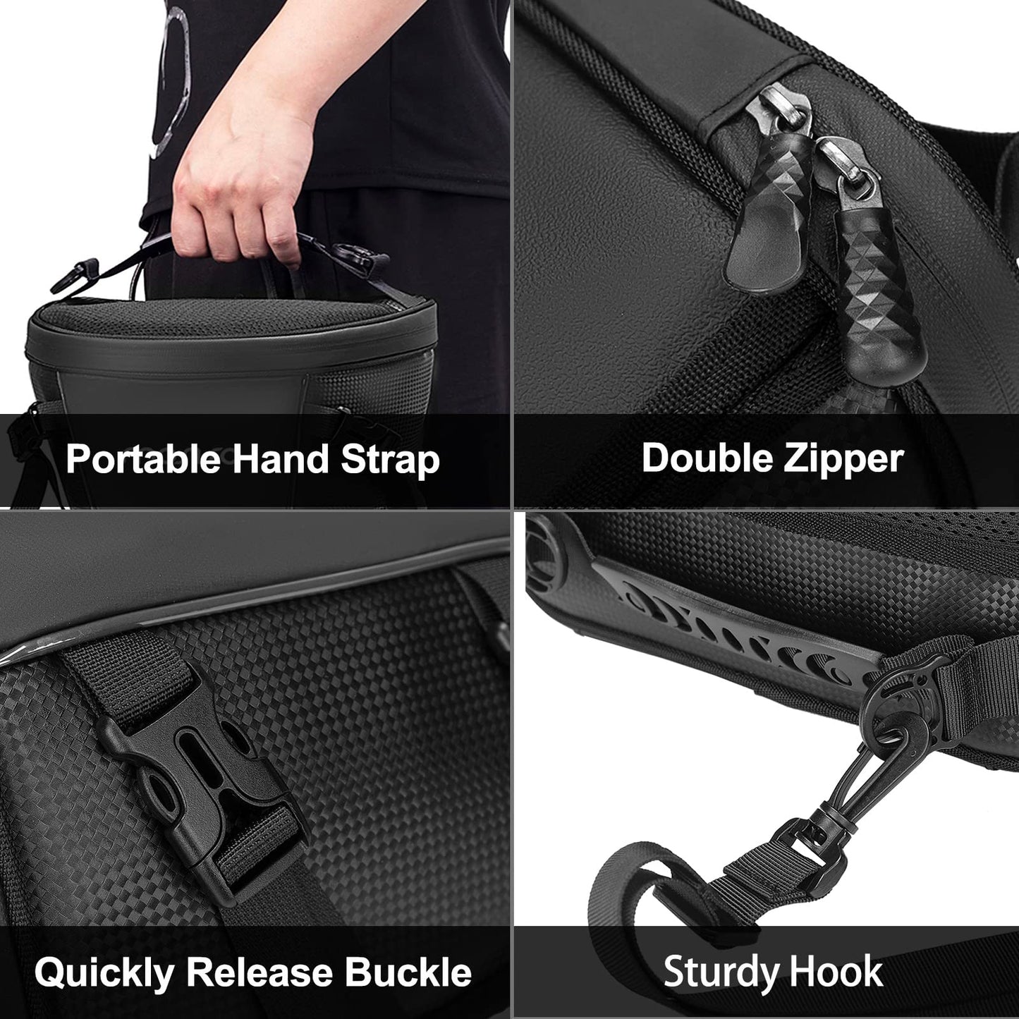 MOSISO Motorcycle Tail Bag Multifunctional Waterproof Polyester Storage Saddle Bag, 10L Outdoor Sports Motorbike Rear Seat Light Tank Handbag Tool Carry Pouch with Shoulder Strap, Black