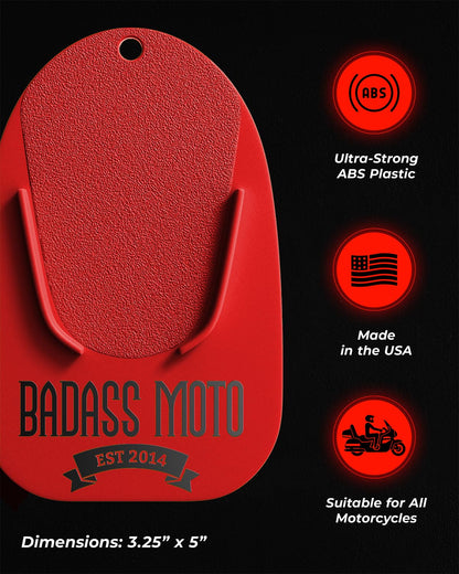 Badass Moto Motorcycle Kickstand Pad - Kick Stand Puck, Coaster Plate for Harley Davidson, Touring & Sport Bikes - Motorcycle Accessories for Grass, Dirt, Hot Pavement Parking Pad - USA Made, Black